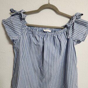 Nordstrom Lush 100% Cotton Off Shoulder French AllureBlue Striped Shirt Medium